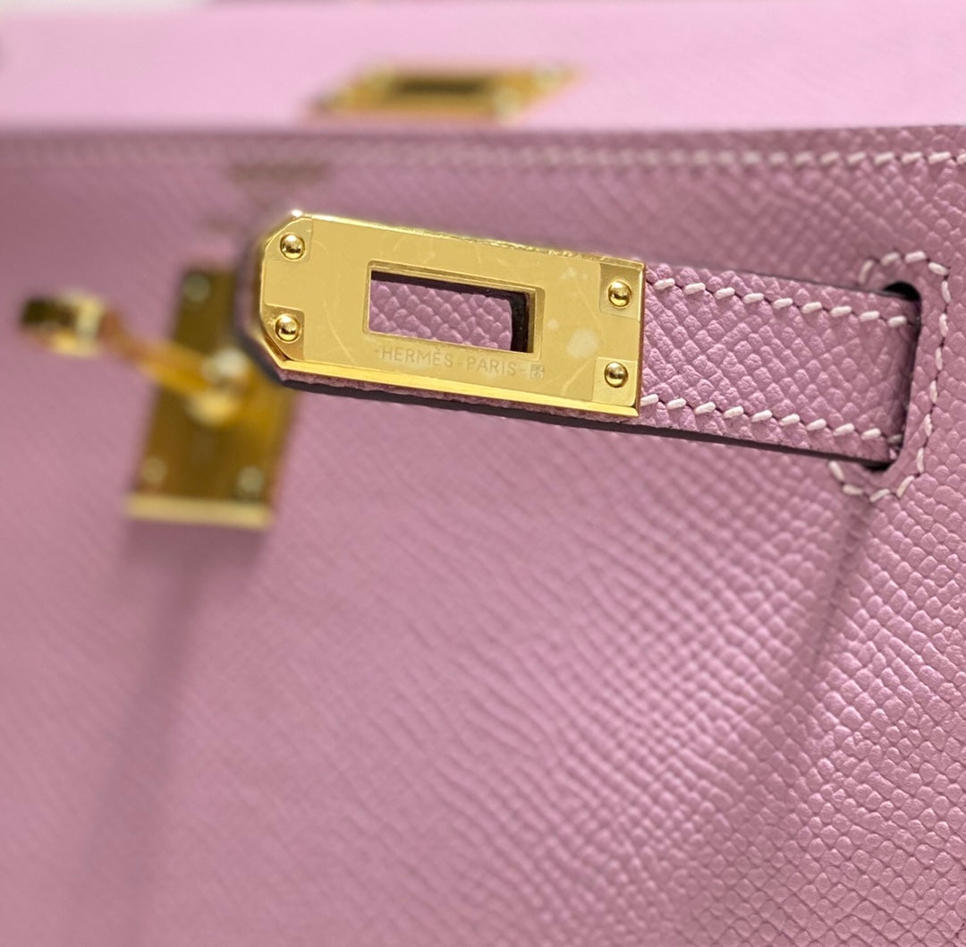 KELLY MINI 20 BAG IN BABY PINK CALFSKIN WITH GOLD HARDWARE