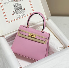 KELLY MINI 20 BAG IN BABY PINK CALFSKIN WITH GOLD HARDWARE (MADE-TO-ODER)