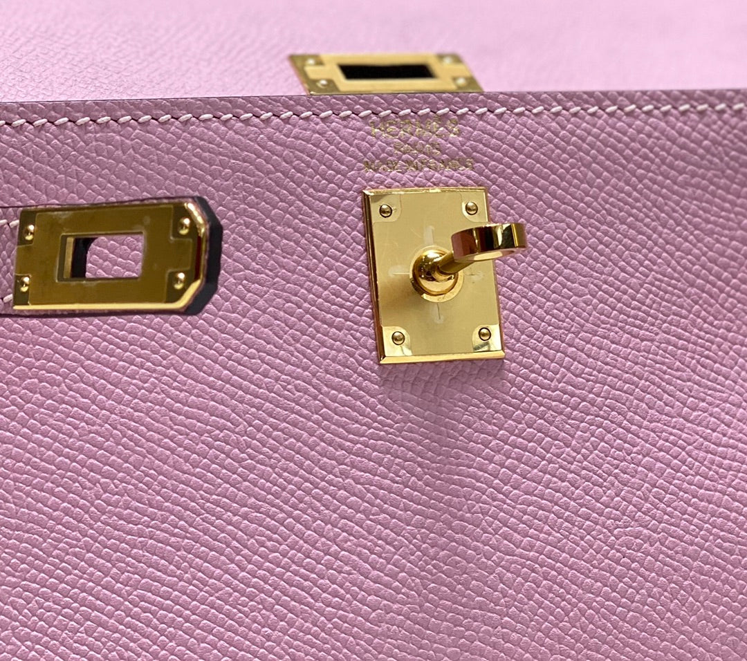 KELLY MINI 20 BAG IN BABY PINK CALFSKIN WITH GOLD HARDWARE