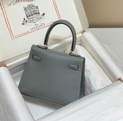 KELLY MINI 20 BAG IN SHARK GRAY CALFSKIN WITH GOLD HARDWARE