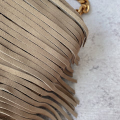 COLLEGE TASSEL 24 IN LIGHT FAWN SUEDE GOLD HARDWARE