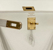 KELLY MINI 20 BAG IN WHITE CALFSKIN WITH GOLD HARDWARE