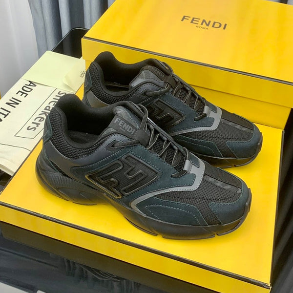 FENDI FASTER TRAINER IN BLACK CALFSKIN AND SUEDE