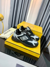 FENDI FASTER TRAINER IN BLACK SUEDE MIX WHITE CALFSKIN