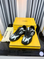 FENDI FASTER TRAINER IN BLACK SUEDE MIX WHITE CALFSKIN