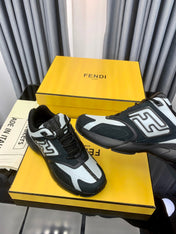 FENDI FASTER TRAINER IN BLACK SUEDE MIX WHITE CALFSKIN