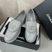 CHANEL 26S LOAFERS IN GREY QUILTED CALFSKIN WITH CC LOGO