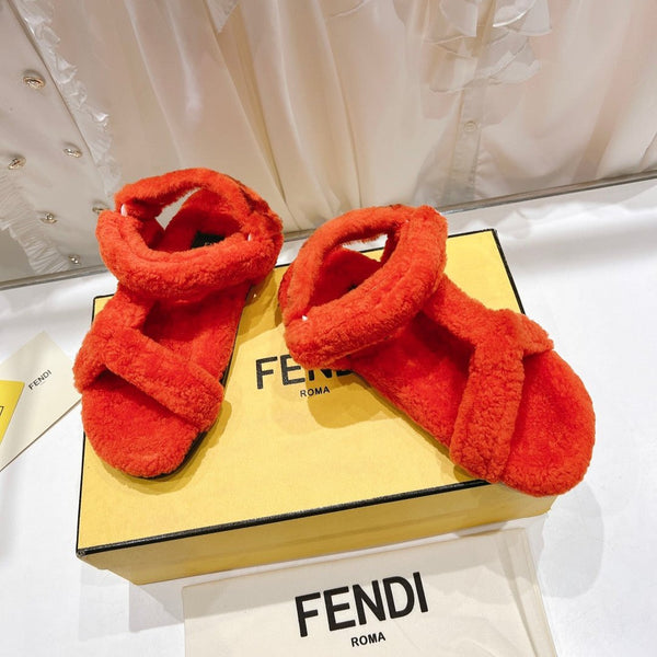 FENDI DAD SANDAL IN PASSION RED FLEECE