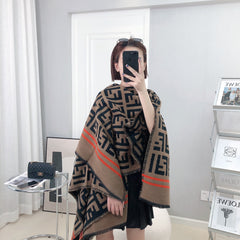 FF 140 CM PONCHO CHOCOLATE BROWN MIX BLACK WOOL AND SILK