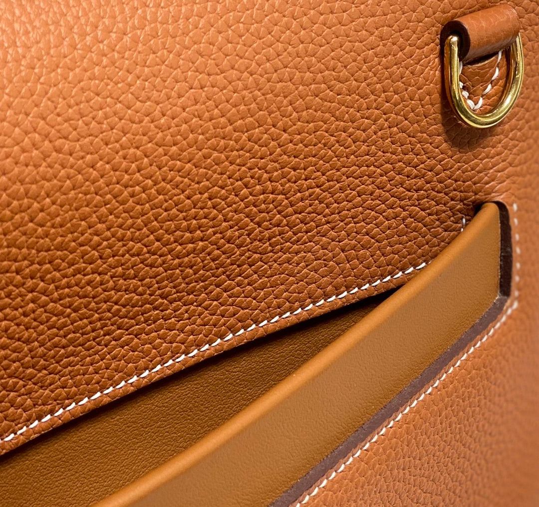 MINI 24/24 29CM IN ORANGE MINIMUM EVERCOLOR CALFSKIN GOLD KELLY BUCKLE