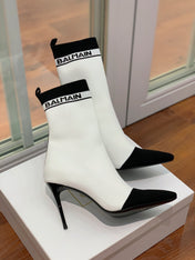 BALMAIN 26S BOOTS 105 MM IN WHITE AND BLACK FLYKNIT STYLE 18
