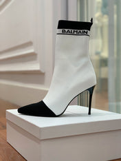 BALMAIN 26S BOOTS 105 MM IN WHITE AND BLACK FLYKNIT STYLE 18