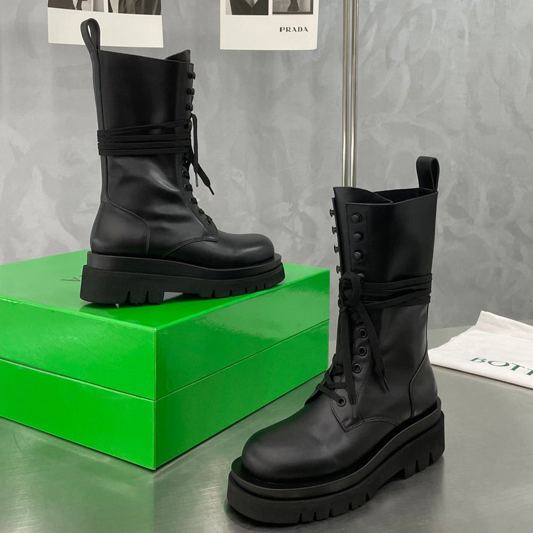 LUG LACE-UP BOOT IN BLACK CALFSKIN 7 CM