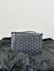 PLUMET POCKET WALLET 20 IN GREY BLACK GOYARDINE CANVAS AND LAMBSKIN TRIM