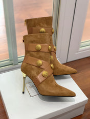BALMAIN 26S BOOT 105 MM IN BROWN SUEDE WITH GOLD HARDWARE
