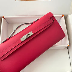 KELLY CUT 31 IN CHERRY RED CALFSKIN WITH SILVER HARDWARE