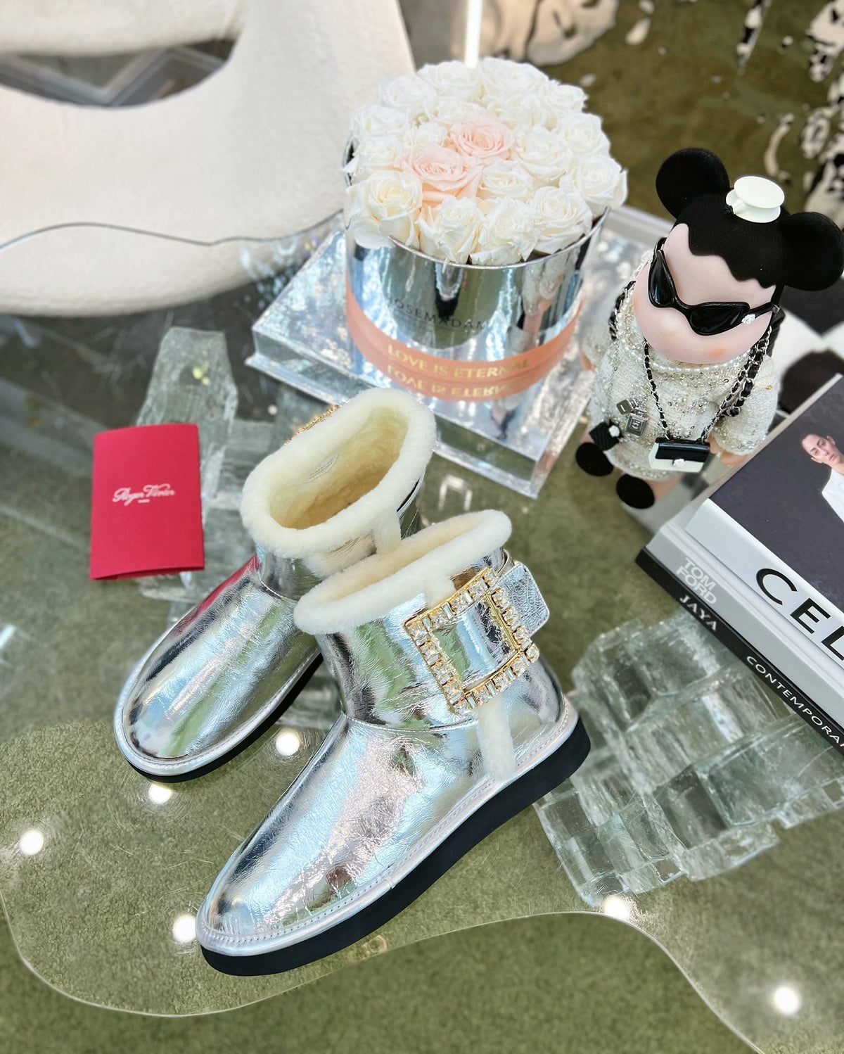 VIV SNOW ANKLE BOOTS IN SILVER PATENT CALFSKIN