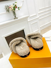 DAD SANDAL MULE IN WHEAT TAN MIX WHITE FLEECE