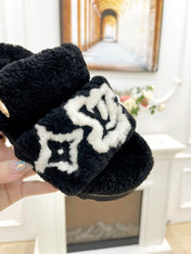 DAD SANDAL MULE IN BLACK MIX WHITE FLEECE