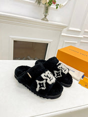 DAD SANDAL MULE IN BLACK MIX WHITE FLEECE