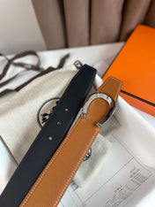 LUCK BELT BUCKLE & REVERSIBLE GINGER ORANGE AND BLACK LEATHER STRAP 38MM SILVER HARDWARE