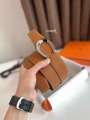 LUCK BELT BUCKLE & REVERSIBLE GINGER ORANGE AND BLACK LEATHER STRAP 38MM SILVER HARDWARE