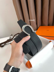 LUCK BELT BUCKLE & REVERSIBLE BLACK LEATHER STRAP 38MM SILVER HARDWARE