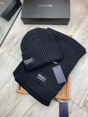 SET SCARF AND HAT IN BLACK WOOL AND RABBIT FUR 388994