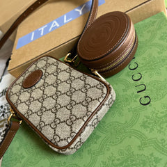 MINI BAG 17 IN BROWN CALFSKIN AND BEIGE CANVAS