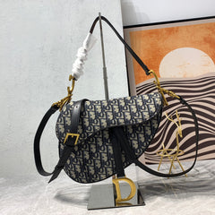 CD Saddle Bag Strap With Strap 25.5cm Blue Obique Embroidery
