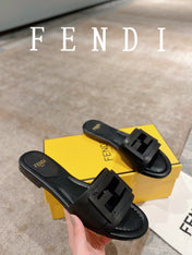 FENDI BAGUETTE SLIDES IN BLACK LAMBSKIN