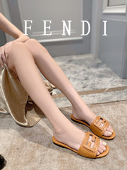 FENDI BAGUETTE SLIDES IN  COPPER BROWN LAMBSKIN