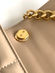 MONOCHROME 24 QUILTED BEIGE CREAM LAMBSKIN CHAIN SHOUDER BAG