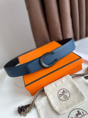 LUCK BELT BUCKLE & REVERSIBLE NAVY BLUE LEATHER STRAP 38MM BLACK HARDWARE