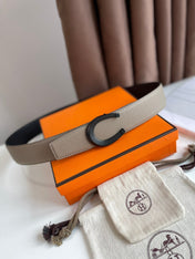 LUCK BELT BUCKLE & REVERSIBLE KHAKI BROWN LEATHER STRAP 38MM BLACK HARDWARE