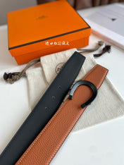 LUCK BELT BUCKLE & REVERSIBLE GINGER ORANGE LEATHER STRAP 38MM BLACK HARDWARE