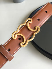 CELINE 25S BELT TRIOMPHE 25MM IN BROWN CALFSKIN 559676