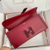 JIGE ELAN 29 CLUTCH IN CHERRY RED CALFSKIN WITH WINE RED LIZARD SKIN