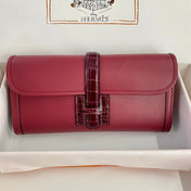 JIGE ELAN 29 CLUTCH IN CHERRY RED CALFSKIN WITH WINE RED LIZARD SKIN