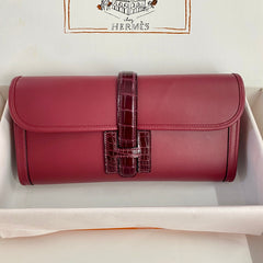 JIGE ELAN 29 CLUTCH IN CHERRY RED CALFSKIN WITH WINE RED LIZARD SKIN (MADE-TO-ODER)