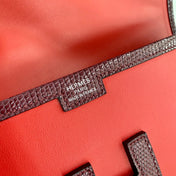JIGE ELAN 29 CLUTCH IN CANDY RED CALFSKIN WITH WINE RED LIZARD SKIN
