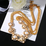 CHANEL 25S CHAIN BELT IN GOLD METALLIC WITH PEARL 614283