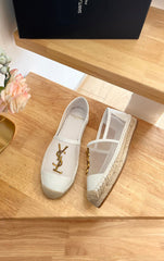 SL YVES LOGO SLIP ON WHITE CALFSKIN AND MESH