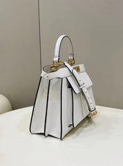FENDI PEEKABOO 33 BAG IN WHITE CALFSKIN WITH STRAP GOLD HARDWARE