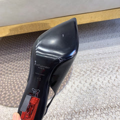 OPYUM RED HEEL SLINGBACK PUMPS IN BLACK GLOSSY CALFSKIN