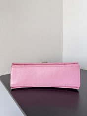CRUSH CHAINED BAG 32 IN PINK QUILTED CRUSHED CALFSKIN SILVER HARDWARE