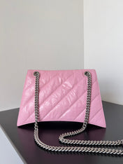 CRUSH CHAINED BAG 32 IN PINK QUILTED CRUSHED CALFSKIN SILVER HARDWARE