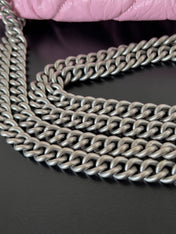 CRUSH CHAINED BAG 32 IN PINK QUILTED CRUSHED CALFSKIN SILVER HARDWARE