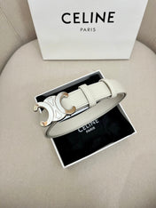 CELINE 25S TRIOMPHE 25MM BELT IN WHITE CALFSKIN SILVER HARDWARE