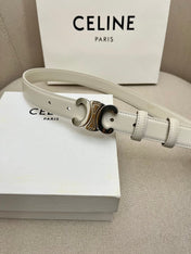 CELINE 25S TRIOMPHE 25MM BELT IN WHITE CALFSKIN SILVER HARDWARE